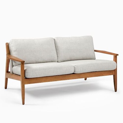 Arlo Mid-Century Modern Timber Loveseat – Light Gray Linen