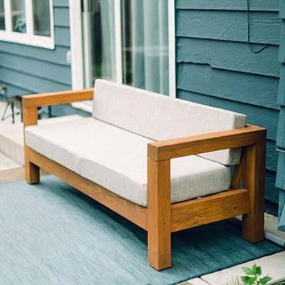 Aspen Modern Block-Frame Outdoor Timber Bench with Cushions