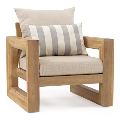 Hudson Bold Geometric Timber Accent Chair with Cushions
