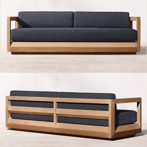 Malibu Modern Block-Frame Sofa with Charcoal Cushions