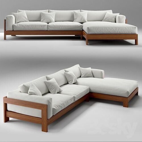 Soren Modern L-Shape Sectional Sofa with Walnut Wood Frame
