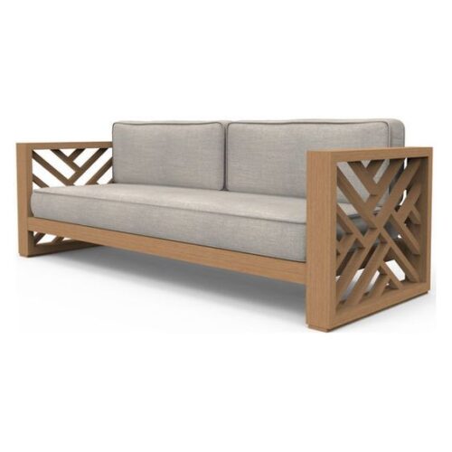 Veranda Lattice Frame Timber Sofa with Light Beige Cushions