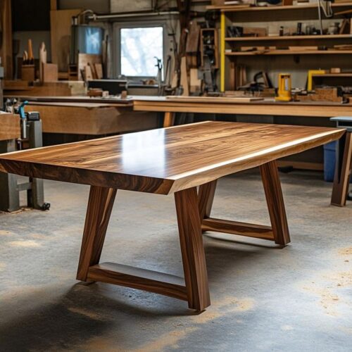 Handcrafted Solid Walnut Live-Edge Dining Table with A-Frame Trestle Legs