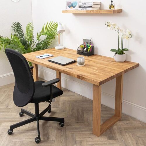 Solid Oak Wood Writing Desk with U-Shaped Loop Legs
